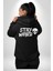 Uzaylı Tuhaf Kal Yazılı Sokak Style Erkek Kadın Siyah Ön Sırt Baskılı Kapüşonlu Sweatshirt Hoodie 5