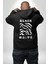 Siyah ve Beyaz Sokak Style Erkek Kadın Siyah Ön Sırt Baskılı Kapüşonlu Sweatshirt Hoodie 3
