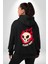 Kırmızı Ateş Kurukafa Rock Erkek Kadın Siyah Ön Sırt Baskılı Kapüşonlu Sweatshirt Hoodie 3