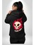 Kırmızı Ateş Kurukafa Rock Erkek Kadın Siyah Ön Sırt Baskılı Kapüşonlu Sweatshirt Hoodie 5