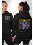 Roket Ata Binen Astronot Erkek Kadın Siyah Ön Sırt Baskılı Kapüşonlu Sweatshirt Hoodie 1