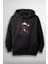 Işıklı Şapkalı Siyah Noel Köpeği Baskılı Unisex Hoodie 1