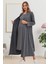 6172 Füme Uzun Sabahlıklı Gecelik Pijama Lohusa Set 2