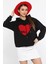 Kadın Peluş Kalp Nakışlı Şardonlu Sweatshirt 1