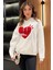 Kadın Peluş Kalp Nakışlı Şardonlu Sweatshirt 2