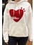Kadın Peluş Kalp Nakışlı Şardonlu Sweatshirt 3