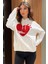 Kadın Peluş Kalp Nakışlı Şardonlu Sweatshirt 1