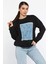 Kadın Bisiklet Yaka Kot Garnili Zincir Detaylı Şardonlu Sweatshirt 1