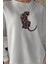 Kadın Leopar Nakışlı Üç Iplik Şardonlu Sweatshirt 1