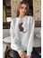 Kadın Leopar Nakışlı Üç Iplik Şardonlu Sweatshirt 2