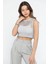 Bisiklet Yaka File Kadın Crop Top Örme Süveter 2