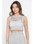 Bisiklet Yaka File Kadın Crop Top Örme Süveter 3