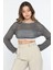 Bisiklet Yaka Ajurlu Uzun Kol Crop Top Triko Bluz 3