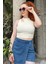 Ön Pencereli Bisiklet Yaka Kadın Kaşkorse Crop Top Bluz 1