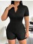 Kadın Kısa Kollu Önü Fermuarlı Bodycon Dalgıç Tulum 3