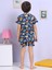 Dinozor Desenli Şortlu Lacivert Pijama Takımı 4