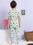 Dinozor Desenli Fitilli Kumaş Mavi Pijama Takımı 2