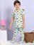 Dinozor Desenli Fitilli Kumaş Mavi Pijama Takımı 3