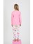 Kız Çocuk Uzun Kollu %100 Pamuklu Pijama Takımı Happines Koyu Pembe 3