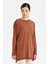 Kolları Büzgülü Düğme Detaylı Rayon Triko Tunik Kahve 1