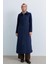 Ince Kapitone Örme Garnili Pardesü Lacivert 1