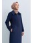 Ince Kapitone Örme Garnili Pardesü Lacivert 3