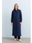 Ince Kapitone Bağcık Detaylı Pardesü Lacivert 1