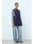 Kolları Çizgili Ribana Yakalı Poplin Tunik Lacivert 3