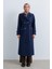 Ince Kapitone Kuşgözü Detaylı Trençkot Lacivert 1