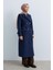 Ince Kapitone Kuşgözü Detaylı Trençkot Lacivert 2