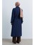 Ince Kapitone Kuşgözü Detaylı Trençkot Lacivert 4