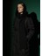 Kapşonlu Kemerli Kaz Tüyü Manto Siyah 4