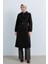 Çift Yaka Kumaş Mixli Trençkot Siyah 1