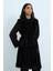 Kolu Nakışlı Angora Rahat Kalıp Kaban Siyah 1