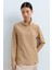 Dik Yaka Basic Örme Bluz Camel 1