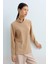 Dik Yaka Basic Örme Bluz Camel 3