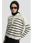 Çizgili Triko Kazak 24KD4208 Ekru 4