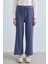 Beli Lastikli Bol Paça Örme Pantolon Indigo 2