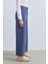 Beli Lastikli Bol Paça Örme Pantolon Indigo 3