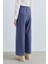 Beli Lastikli Bol Paça Örme Pantolon Indigo 4