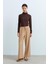 Beli Lastikli Bol Paça Örme Pantolon Camel 1