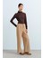Beli Lastikli Bol Paça Örme Pantolon Camel 2