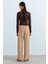 Beli Lastikli Bol Paça Örme Pantolon Camel 4