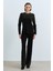 Parlak Taş Baskılı Triko Pantolon Tunik Takım Siyah 3