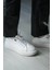 Kadın Sneaker Kalın Taban Altın Toka Detaylı Bağcıklı Spor Ayakkabı Rofke Beyaz 6