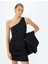 Drapeli Slim Fit Asimetrik Tek Omuz Elbise 1