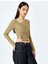 Asimetrik Yaka Büzgülü Slim Fit Uzun Kollu Tişört 1