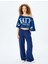 Asimetrik Yaka Kolej Baskılı Oversize Kısa Kollu Crop Tişört 2