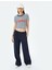 Kısa Kollu Slim Fit Bisiklet Yaka Baskılı Crop Tişört 2