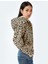 Leopar Desenli Kapüşonlu Fermuarlı Crop Sweatshirt 1